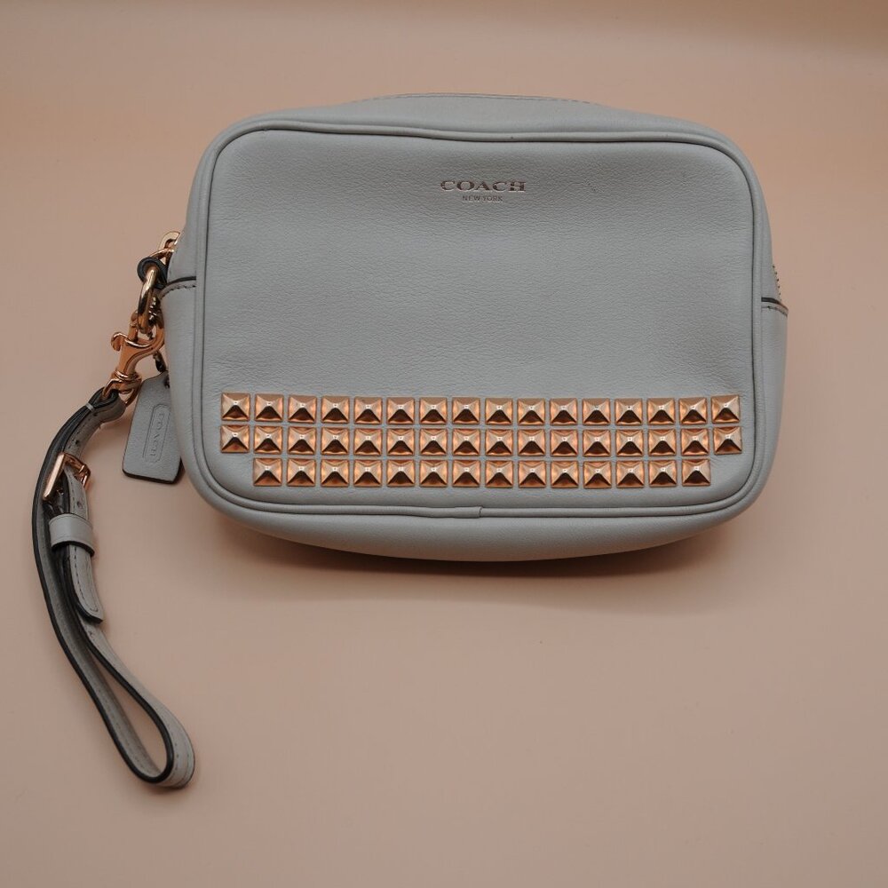 Coach Leather Studded Wrislet, Cream/Brass